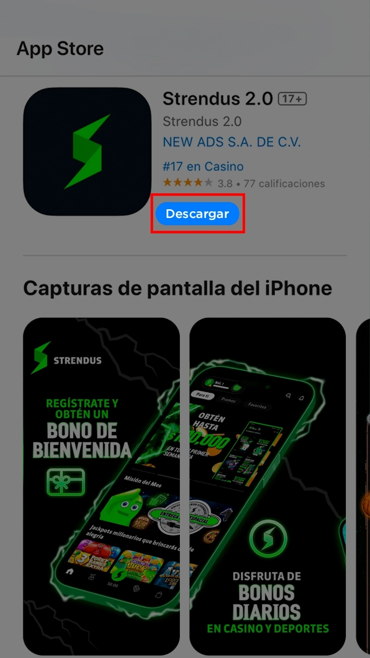 En la página de la App Store, descarga la aplicación Strendus.